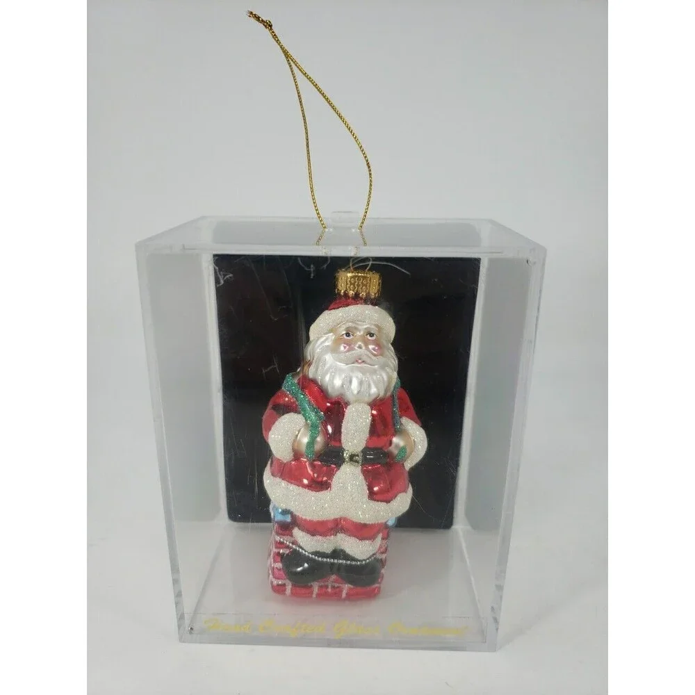 Vintage Glass Santa Ornament 2003 Unique Treasure Hand Made Transparent Box